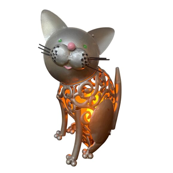 Chrome Metal Cat Electric Lamp Luminary With Magnetic Posable Head 9" - Picture 1 of 7